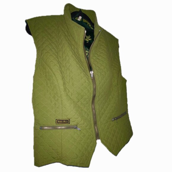 Golden Dress Quilted Cotton Zipper Vest Womens Sz M Equestrian Gear Green EUC - Picture 3 of 7